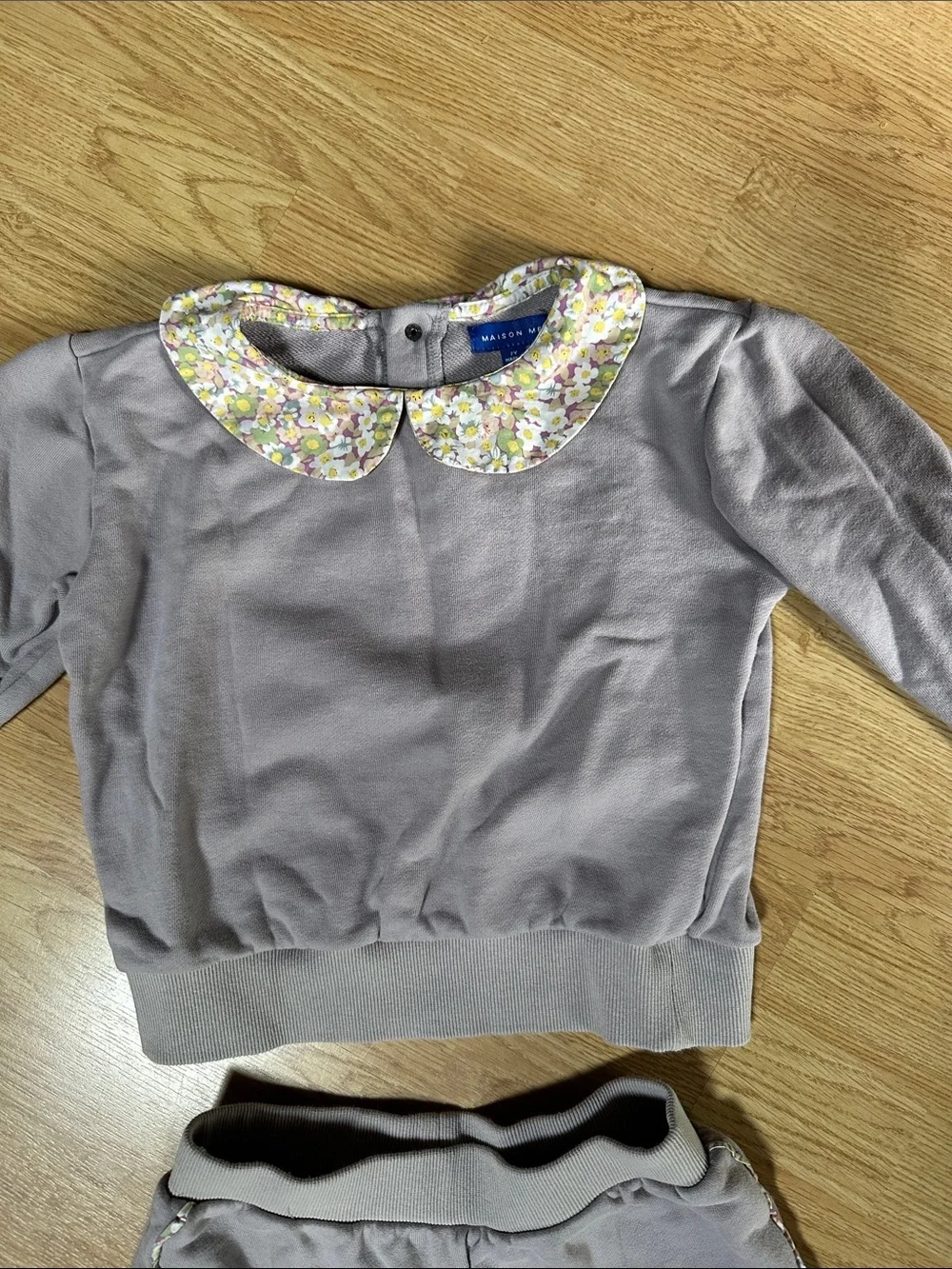 Maison Me cotton Sweatpants sweatshirt set Peter Pan collar purple floral detail
